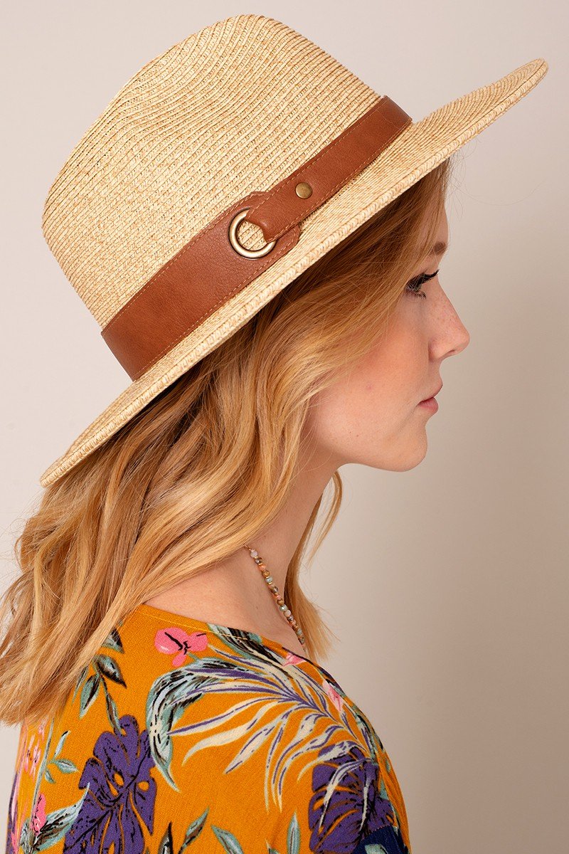 Grommet Leather Strap Panama Hat