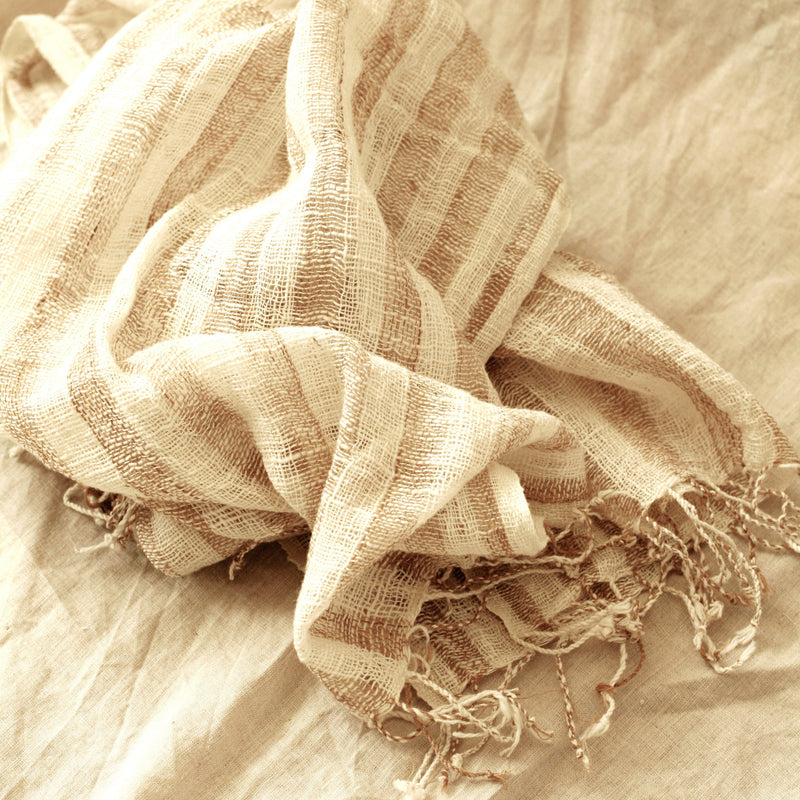 Fatima Hand-loomed Raw Cotton Scarf, in Beige