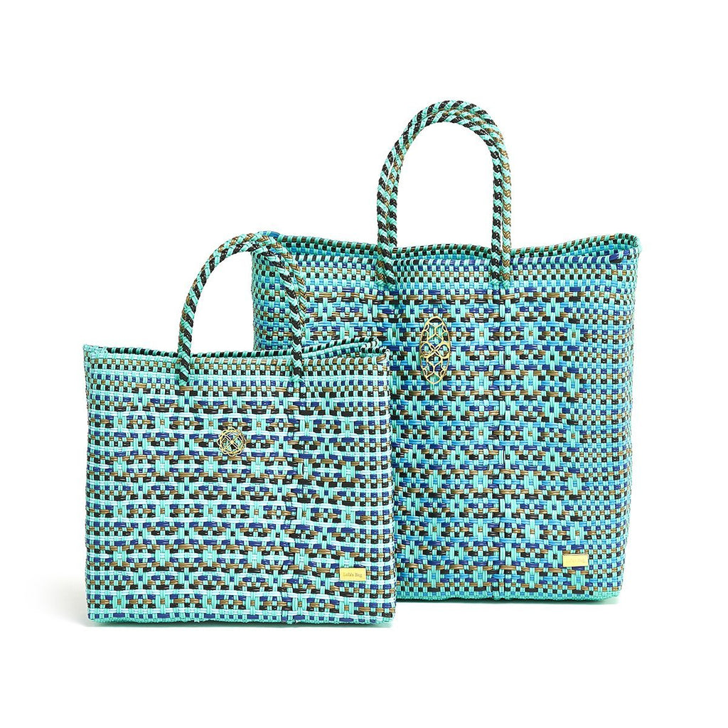 SMALL TURQUOISE PATTERNED TOTE BAG