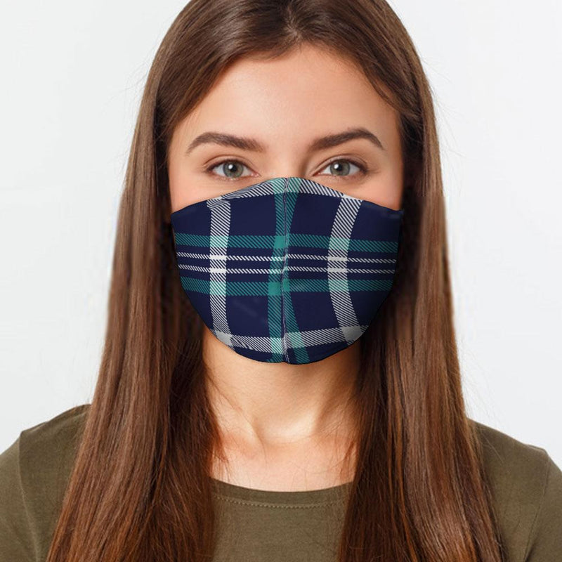 Navy Teal Plaid Face Cover
